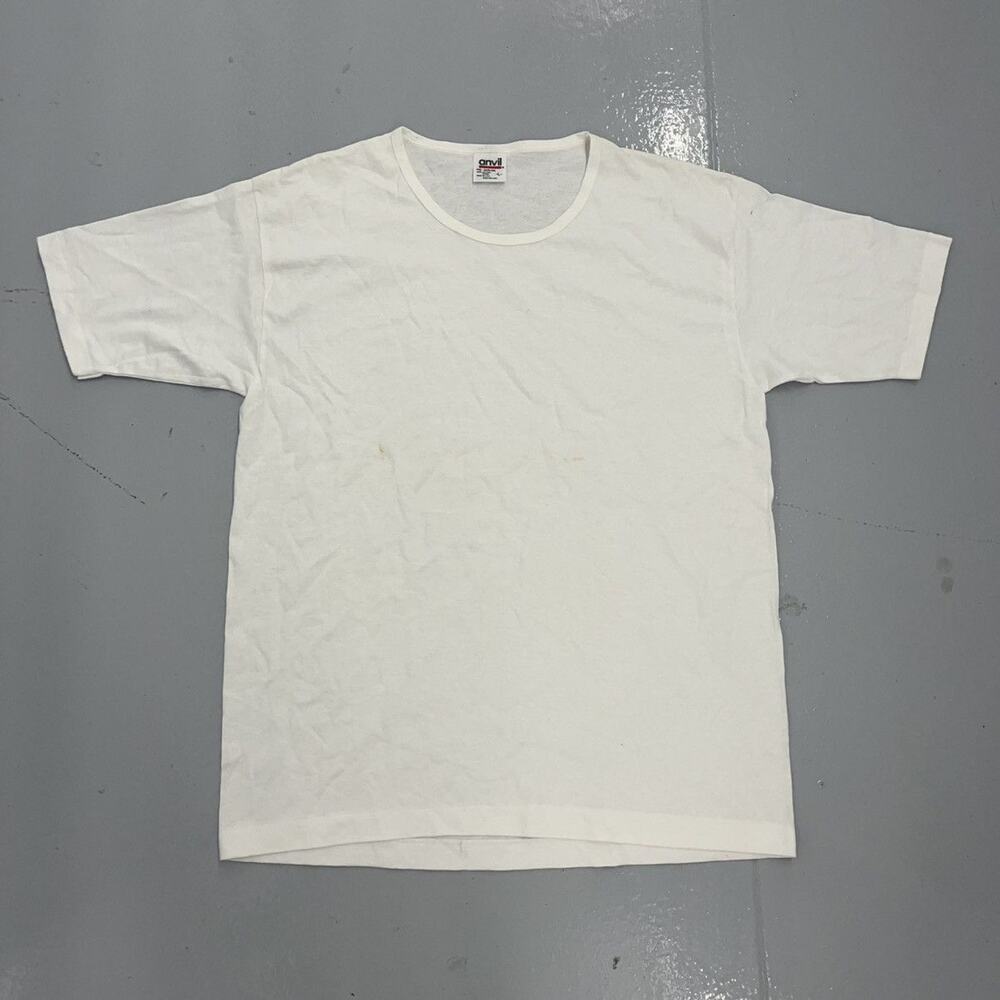 Vintage 90s Anvil White Round Neck Blank Cotton T-Shirt
